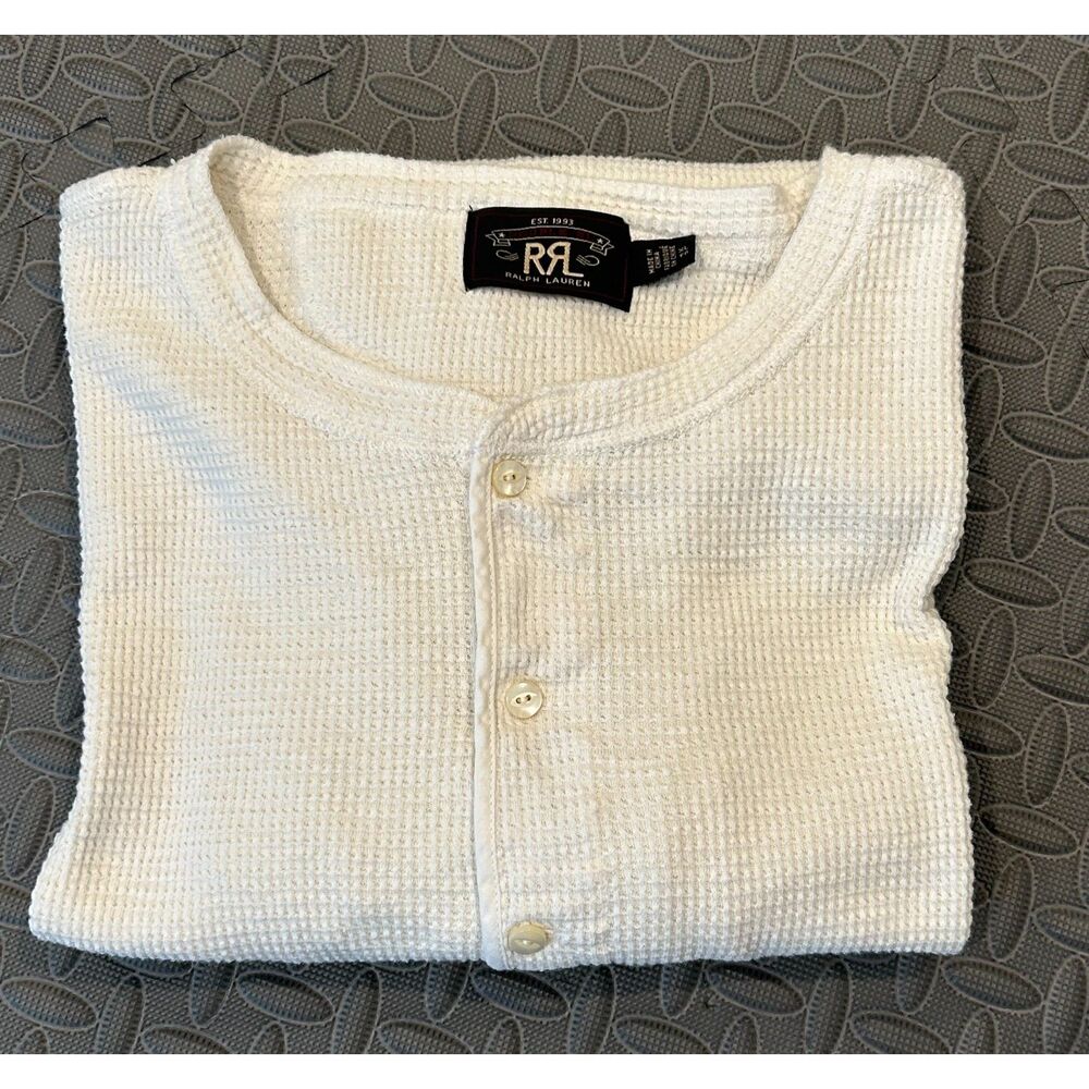 RRL Ralph Lauren Waffle Knit Thermal Henley Shirt White Cream Mens XL